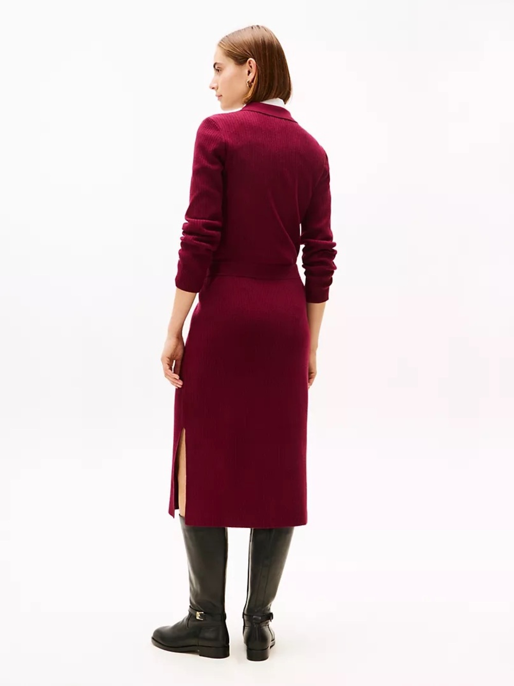 Tommy Hilfiger Women’s Ribbed Midi Skirt in Burgundy - Picture 2 of 14